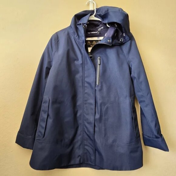 BARBOUR Glaciers Hooded Rain Jacket Coat Navy Women’s 10 Waterproof Breathable - Picture 1 of 7